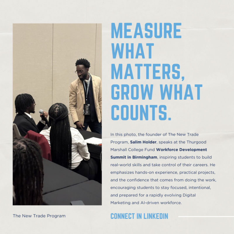 The founder of The New Trade Program speaking at the Thurgood Marshall College Fund Workforce Development Summit